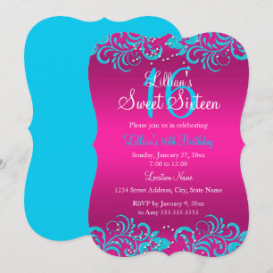 Invitation rose et sarcelle vif motif floral Sweet