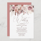 Invitation Rose et séché Floral Palm Pampas Mariage Boho en l (Devant / Derrière)