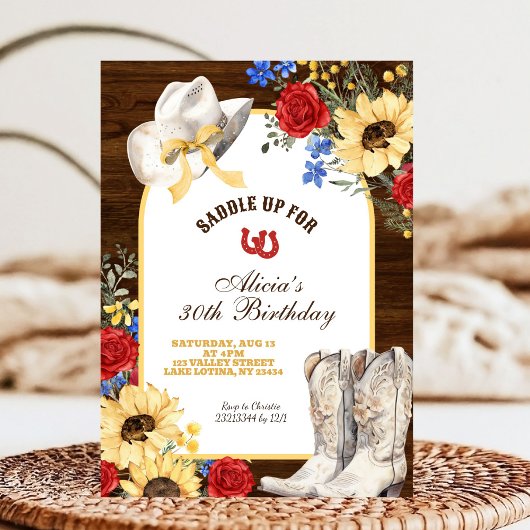 Invitation Rose et tournesol Bottes rustiques Anniversaire