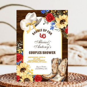 Invitation Rose et tournesol Bottes rustiques Couple Douche