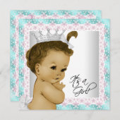 Invitation Rose et Turquoise Bleu bébé fille Douche (Devant / Derrière)