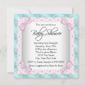 Invitation Rose et Turquoise Bleu bébé fille Douche (Dos)