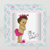 Invitation Rose et Turquoise Bleu bébé fille Douche (Devant / Derrière)