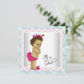 Invitation Rose et Turquoise Bleu bébé fille Douche (Debout devant)