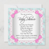 Invitation Rose et Turquoise Bleu bébé fille Douche (Dos)