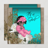 Invitation Rose et Turquoise Bleu bébé fille Douche (Devant / Derrière)