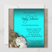 Invitation Rose et Turquoise Bleu bébé fille Douche (Dos)
