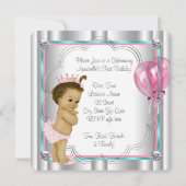 Invitation Rose et Turquoise Blue Princess 1er anniversaire (Dos)