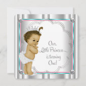 Invitation Rose et Turquoise Blue Princess 1er anniversaire (Devant)