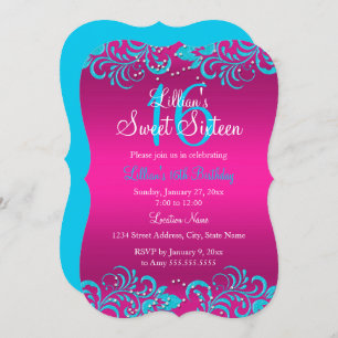 Invitation Rose et Turquoise brillant floral brun brun doux 1