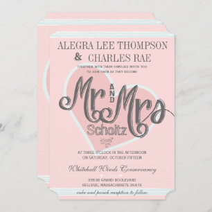 Invitation Rose et Turquoise M. et Mme Mariages de typographi