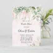 Invitation Rose et verdure Feuille Chic Couples Douche (Debout devant)