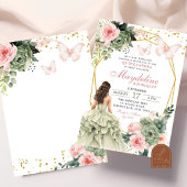 Invitation Rose et vert Sage Floral Princesse mexicaine mexic