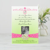 Invitation rose et verte avec monogramme et photo (Debout devant)