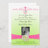 Invitation rose et verte avec monogramme et photo (Devant / Derrière)