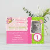 Invitation rose et verte d'anniversaire de filles (Debout devant)