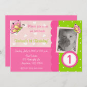 Invitation rose et verte d'anniversaire de filles (Devant / Derrière)