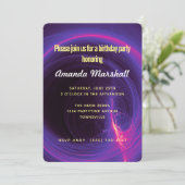 Invitation Rose et violet circulaire abstrait Anniversaire (Debout devant)