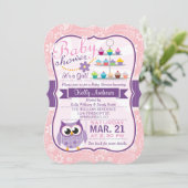Invitation Rose et violet de lavande; Baby shower de hibou (Debout devant)
