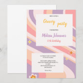 Invitation rose et violet et jaune rétro anniversaire super (Devant / Derrière)