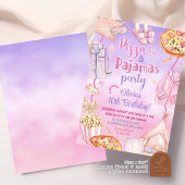 Invitation Rose et Violet Néon Pizza et Pyjamas Anniversaire