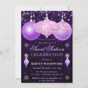Invitation Rose et Violet Noël Baubles Douze ans