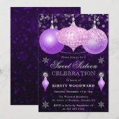 Invitation Rose et Violet Noël Baubles Douze ans (Devant / Derrière)