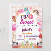 Invitation rose été mignon enfants fille deux doux 2e anniver (Devant)