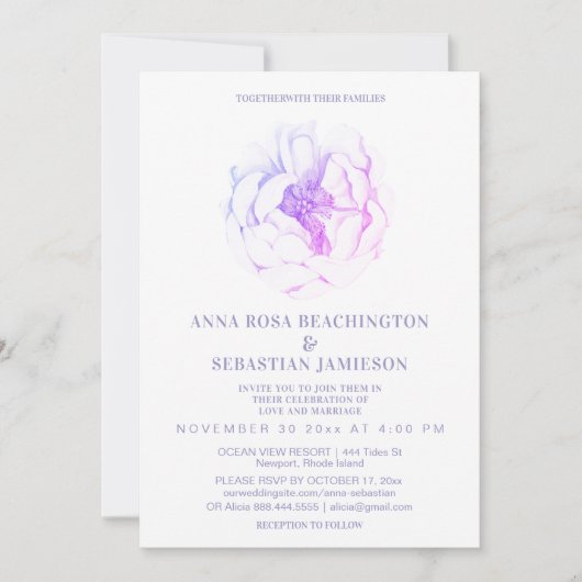 Invitation *~* ROSE éthéré Ombre Floral AR8 Mariage RSVP (Devant)