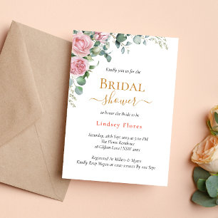 Invitation Rose Éthérée Florale Rose Foncé Or Fête de Mariage