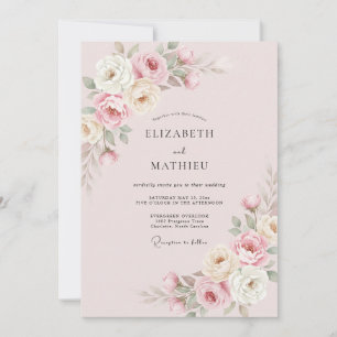 Invitation Rose Éthérée Mariage Rose Pâle