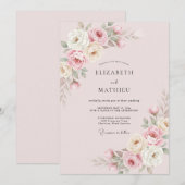 Invitation Rose Éthérée Mariage Rose Pâle (Devant / Derrière)