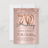 Invitation Rose étincelant or Parties scintillant ballon 70e (Devant)