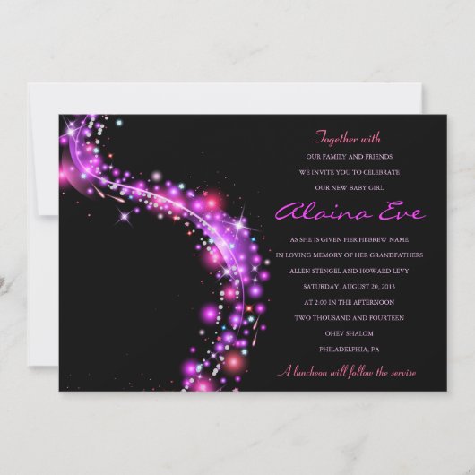 Invitation ROSE ÉTOILES FLEURIES Juives Baby Naming Invitatio (Devant)
