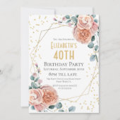 Invitation Rose & Eucalyptus Floral 40e fête d'anniversaire (Devant)