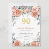 Invitation Rose & Eucalyptus Floral 90e fête d'anniversaire (Devant)