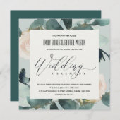 INVITATION ROSE EUCALYPTUS GRAY PINK FOLIAGE MARIAGE (Devant / Derrière)