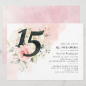 Invitation Rose Eucalyptus Quinceanera 15e anniversaire (Devant / Derrière)