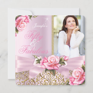Invitation Rose Fabulouse 50 Rose Bow Photo Fête d'Anniversai