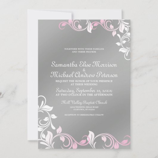 Invitation Rose|Faire-part de mariage en argent (Devant)