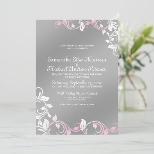Invitation Rose|Faire-part de mariage en argent (Debout devant)
