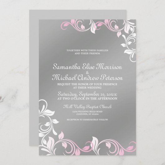 Invitation Rose|Faire-part de mariage en argent (Devant / Derrière)
