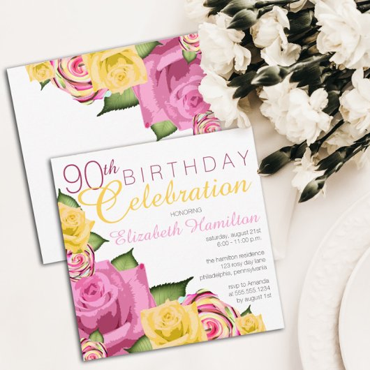Invitation Rose | Fête du 90e anniversaire de la florale jaun