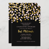 Invitation Rose | Fête du Bat mitzvah Gold Confetti (Devant / Derrière)