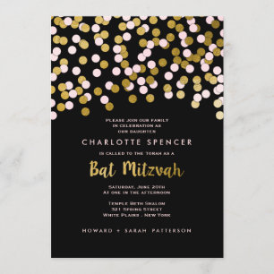 Invitation Rose   Fête du Bat mitzvah Gold Confetti