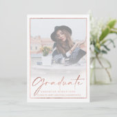 Invitation Rose feuille d'or frontière calligraphie photo gra (Debout devant)