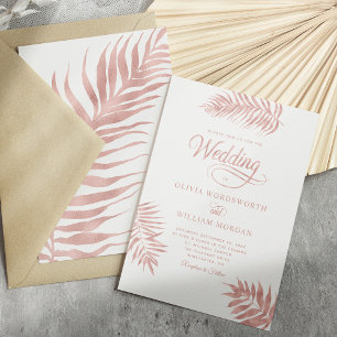 Invitation Rose Feuille Tropical Or Blanc Elégant Mariage