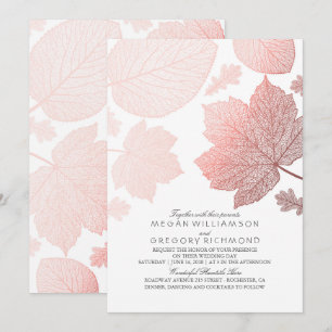 Invitation Rose Feuilles d'or Elegant Mariage de automne blan