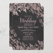 Invitation Rose Feuilles or Noir Chalk Chic Rustique Mariage (Devant / Derrière)