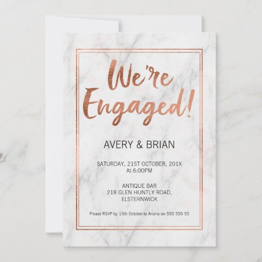 Invitation Rose Fiançailles D'Or Et De Marbre (Devant)